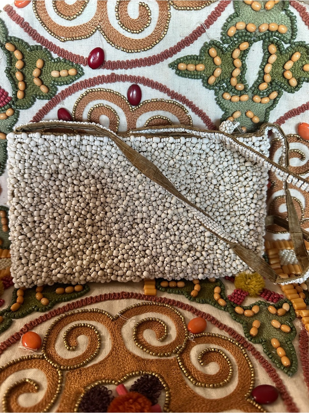 Beaded Cream Crossbody Bag - Unbranded